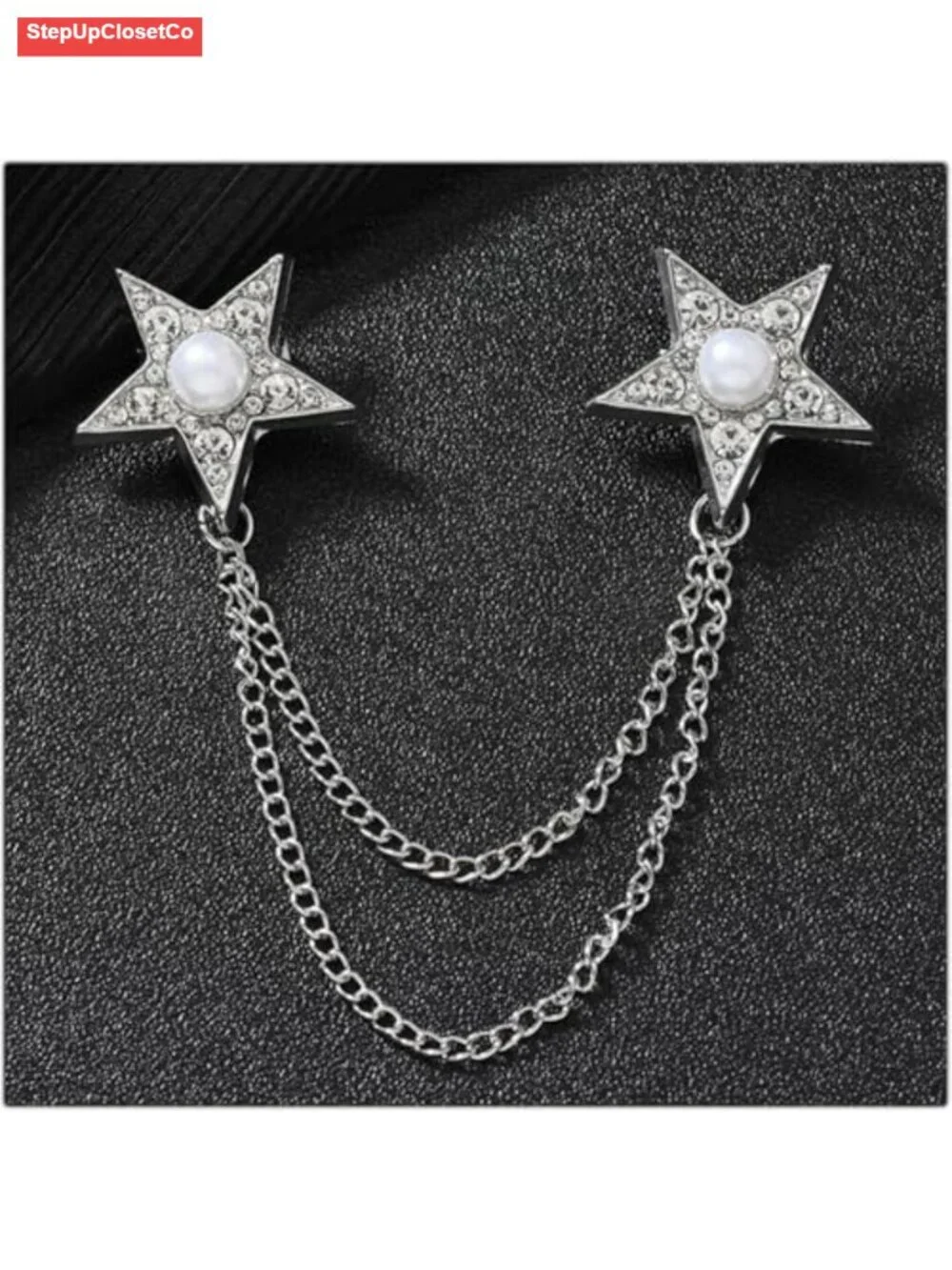 Star Tassel Long Chain Brooch Women Imitation Rhinestone Pearl Lapel Pin